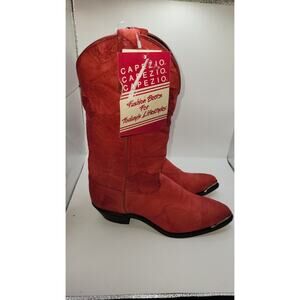 Vintage Capezio Red Leather Western Boots Womens Size 7 USA Made NWT Cowboy
